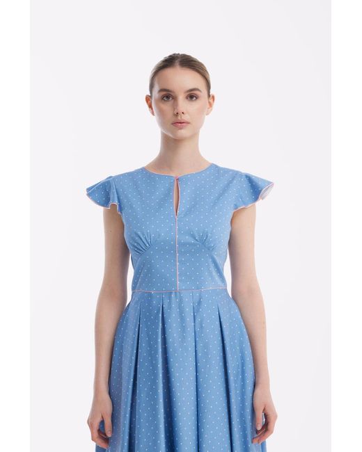 Georgette Blue Powder Polka Dot Midi Dress