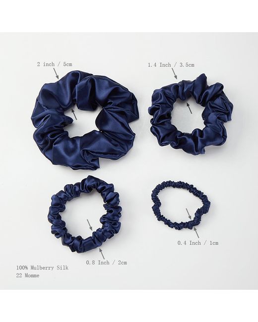 Soft Strokes Silk Blue Set Of Four Pure Mulberry Silk Scrunchies