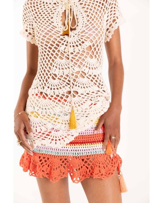 Andreeva Red Coral Reef Handmade Crochet Mini Skirt