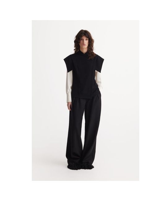 Julia Allert Black Tailored Blazer-Style Blouse With Satin Sleeves