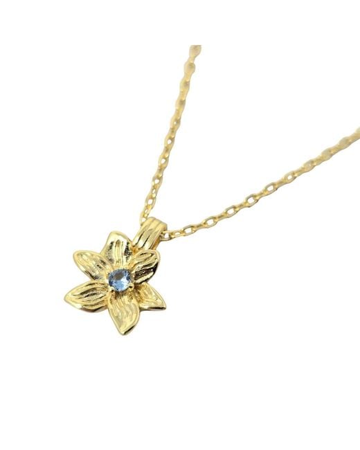 Harfi Metallic Aquamarine March Birthstone Daffodil Birthflower Plated Charm Necklace