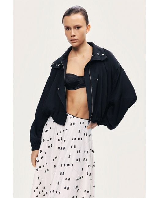 Nocturne Black High-Neck Gathered Jacket