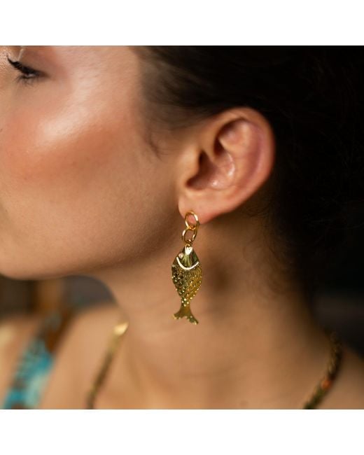 Ebru Jewelry Metallic Golden Fortune Fish Dangle Earrings