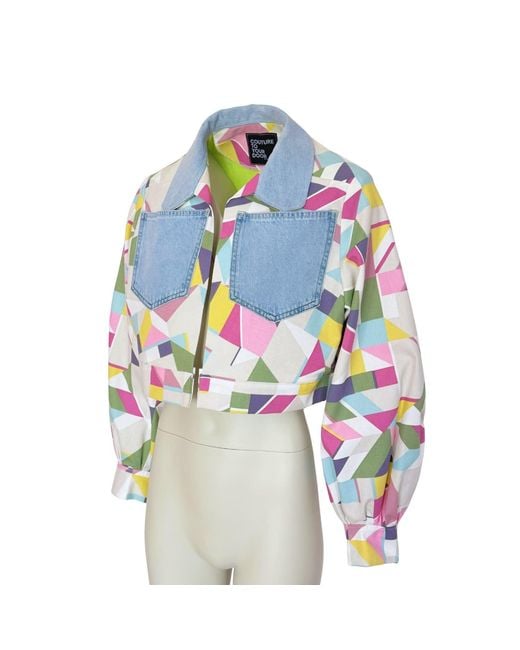 Couture to Your Door Blue Geometric Pastel Bomber Jacket