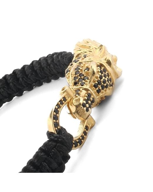 Ebru Jewelry Black Guardian Lion Diamond Woven Bracelet for men