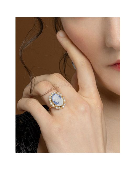 Vintouch Italy Blue Little Lovelies Sky Cameo Ring With Pearls