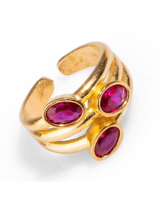 Ebru Jewelry Metallic Trio Ruby Gemstone Adjustable Cocktail Ring
