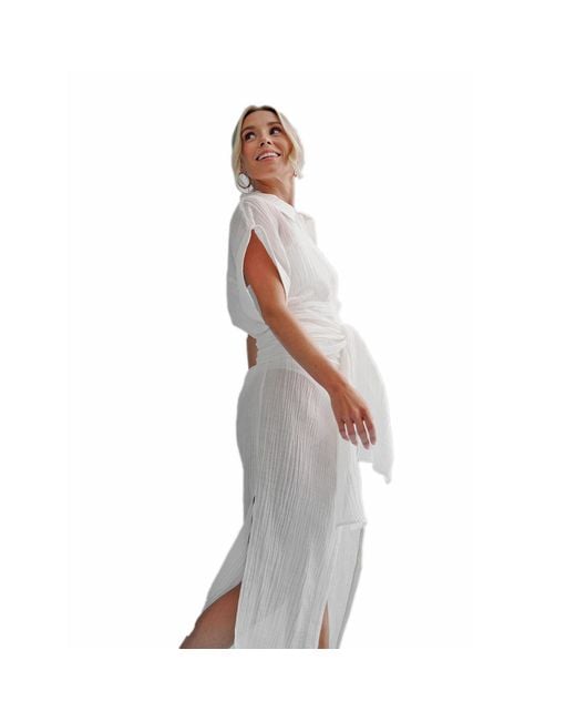 The Summer Edit White Tori Crinkle Linen Shirt Dress