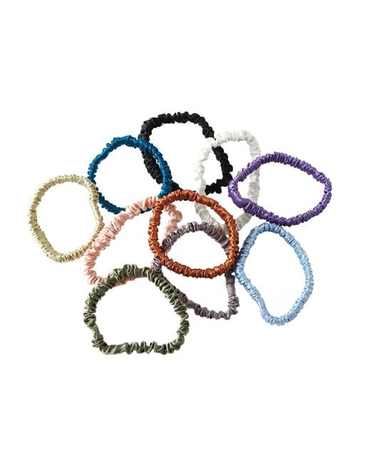 Soft Strokes Silk Blue Set Of Ten Mulberry Silk Skinny Scrunchies Mystery Bag