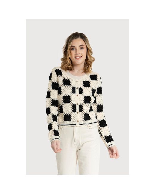 Saachi Black Checkered Crochet Cardigan