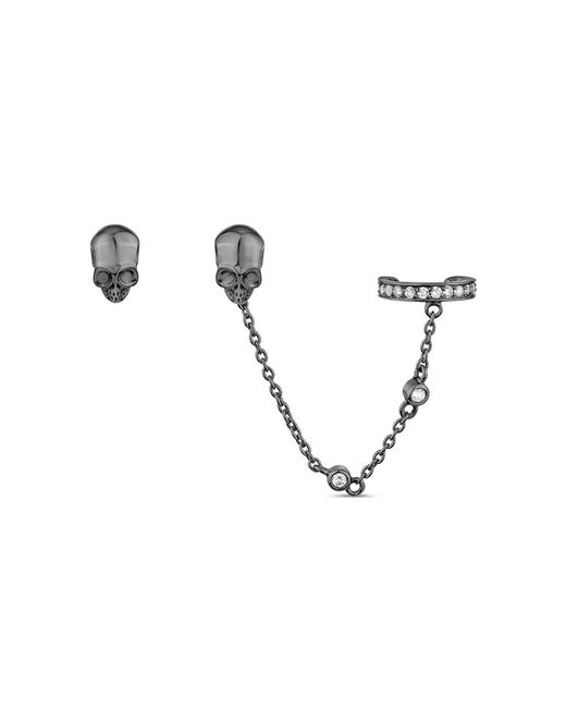 SALLY SKOUFIS Metallic Peace Stud Ear Cuff Set With Made Diamonds