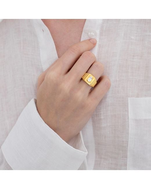 LINYA JEWELLERY Metallic Octagon Stone Signet Ring