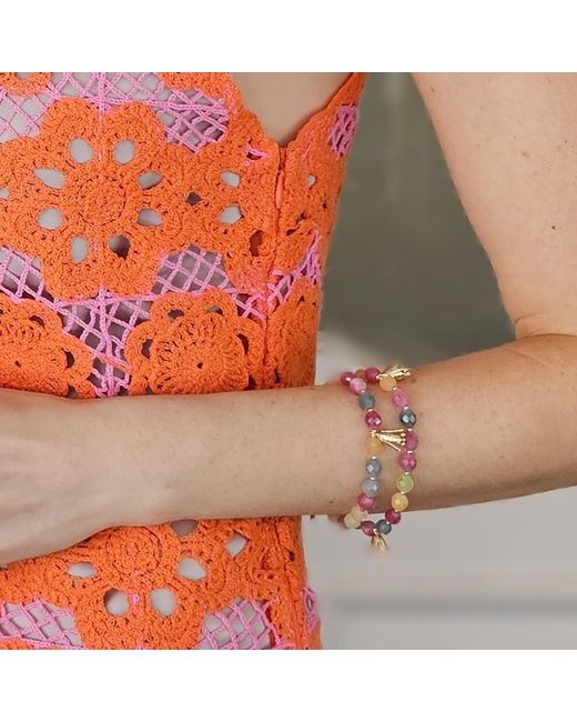 Farra Multicolor Tourmaline With Flower Charm Double Layers Bracelet