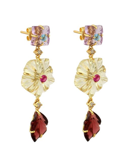 Artisan Metallic Ruby Sapphire Topaz Quartz Garnet Amethyst 18k Gold Gemstone Jewelry