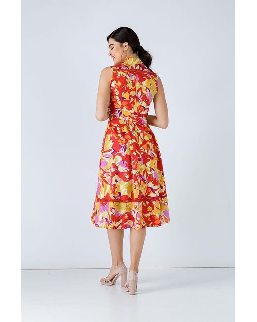 Conquista Orange Button Detail Multicoloured Print Dress