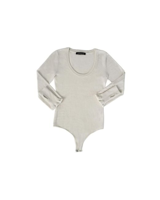 Circular Path White Neutrals U Neck Long Sleeve Bodysuit