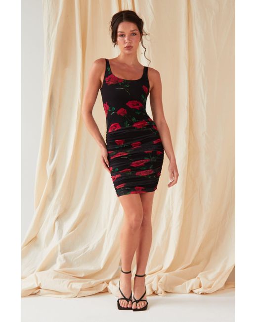 Sarvin Red Ruched Sleeveless Bodycon Dress