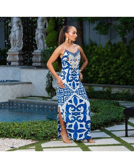Ana Luisa Blue Santorini Inspired Slip Style Maxi Dress