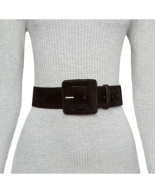 BeltBe Black Suede Square Buckle Belt