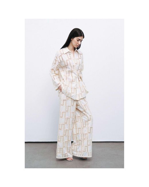 Nocturne White Neutrals Embroidered Pants