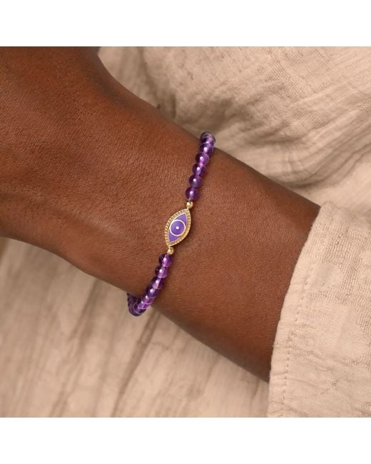 Karma and Luck Purple Mystic Shield Amethyst Evil Eye Bracelet