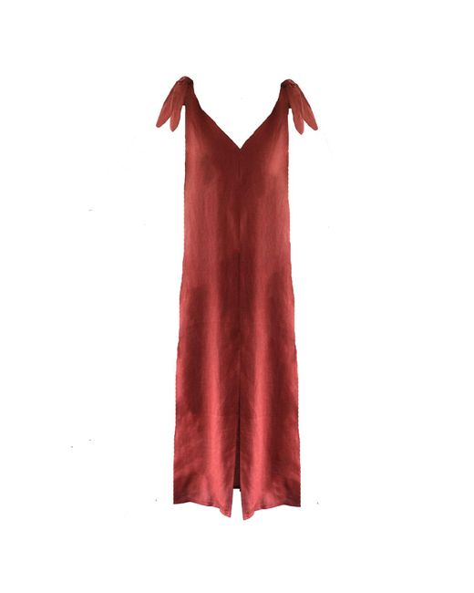 Larsen and Co Red Pure Linen Majorca Tie Dress In Copper