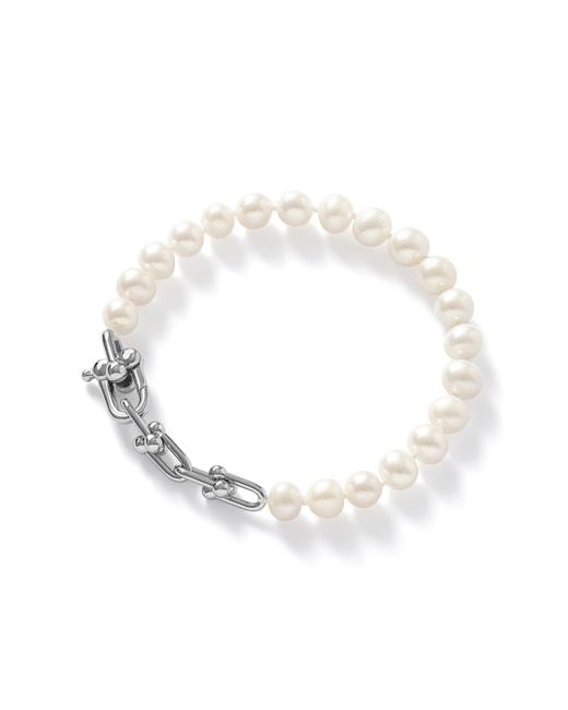Pearls of the Orient Online Metallic Gratia Cultured Freshwater Pearl Bracelet With Chunky Fill Chain Feature