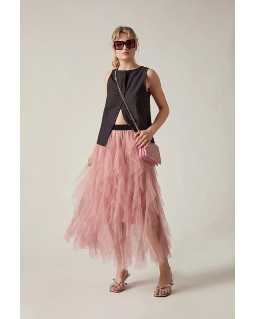 James Lakeland Pink Tulle Ruffle Midi Skirt