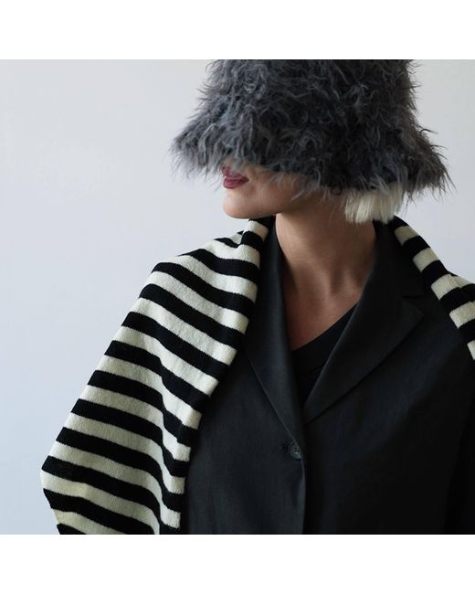 London Atelier Byproduct Black Striped Wool Large Triangle Knitted Scarf