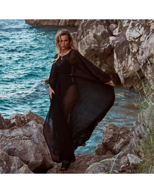 ANTONINIAS Black Vellichor Chiffon Beach Overlay With Adjustable Rope