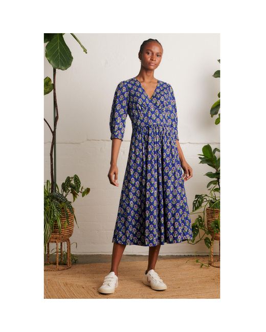 Emily and Fin Blue Amelia Aster Block Print Dress