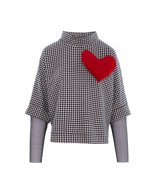 Larisa Dragna Gray Gingham Blouse With A Removable Heart