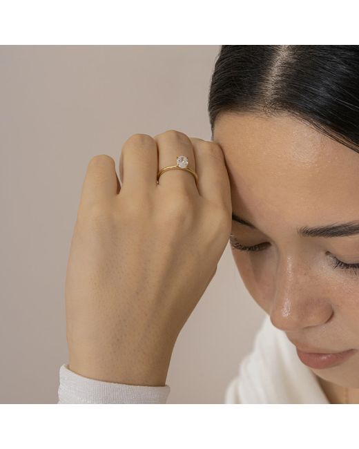 Diamonbliss Metallic Embellished Swarovski Stone Plated Sterling Solitaire Oval Cut Ring One Carat
