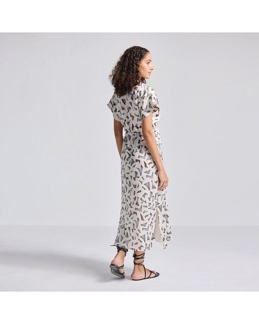 REISTOR White Gathered Maxi Dress With Side Slits