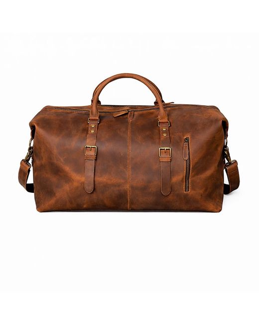 Touri Orange Zip Detail Genuine Leather Holdall for men