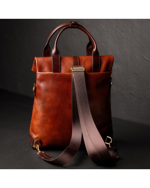 Time Resistance Red Convertible Leather Backpack Shoulder Bag