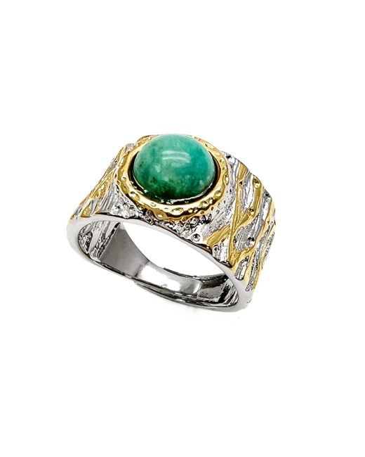 Farra Green Stone Platinum Plated Brass Adjustable Ring