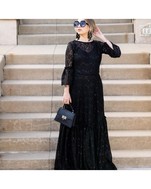 Jennafer Grace Black Sequin Lace Ruffle Dress