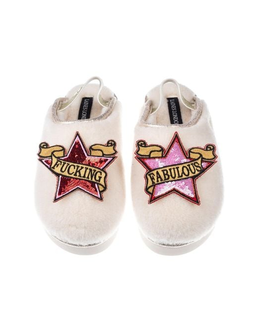 Laines London Pink Neutrals Flatform Cloud Slippers With & Fucking Fabulous Brooches