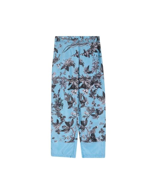 Niza Blue Trouser With Floral Print And Lace Details