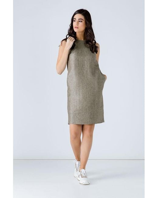 Conquista Natural Sleeveless Sack Dress With Pockets