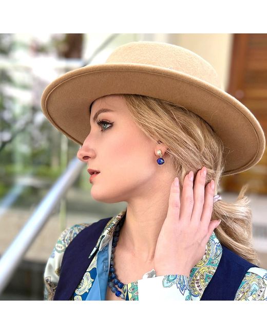 Farra Blue Simple Lapis Stones Dangle Earrings