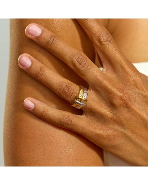 Lucy Quartermaine Metallic Solid Sterling Multi Finish Double Hula Joined Ring