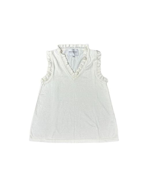 Lindsay Nicholas New York White Frill V-Neck Shell