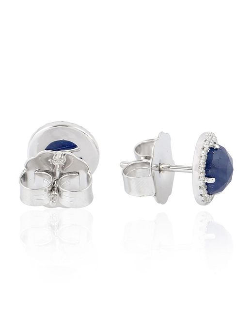 Artisan Blue Sapphire & Diamond Round Stud Earrings