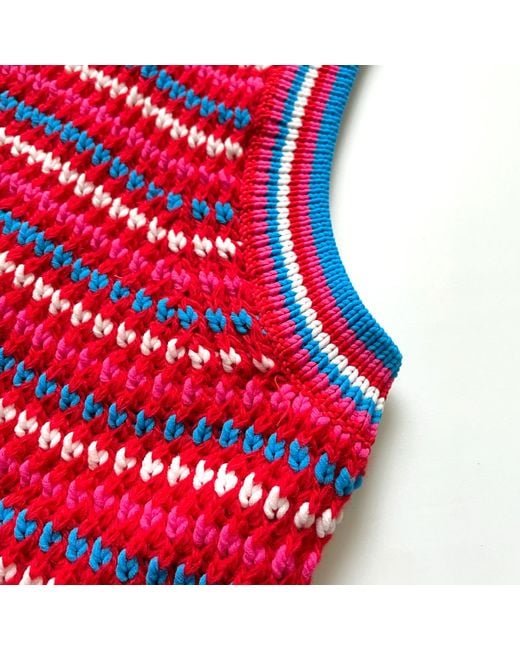 Arto. Red Yeah! Cozy Wool Blend Ruffles Stripes Oversized Vest