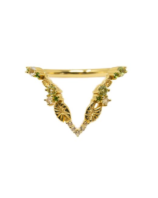 NASI SILVER Yellow Lilypad Ring- Peridot- Chrome Diopside And Topaz