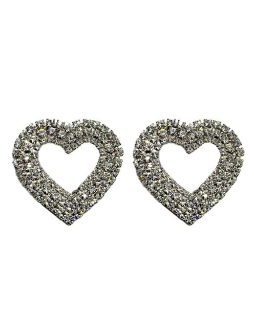 Achala Handcrafted Metallic Neutrals Crystal Heart Statement Earrings