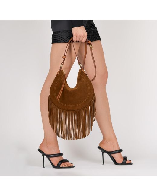 Kim Foley Brown Neutrals Suede Fringe Shoulder Bag – Whiskey