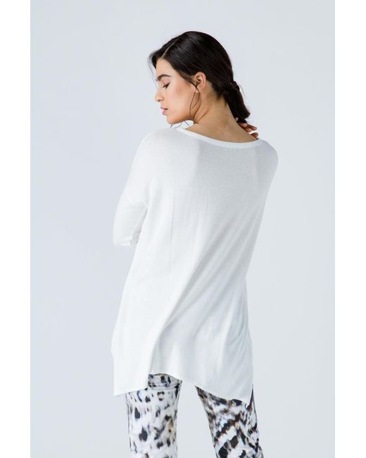 Conquista White Neutrals Knit Jacquard Detail Top